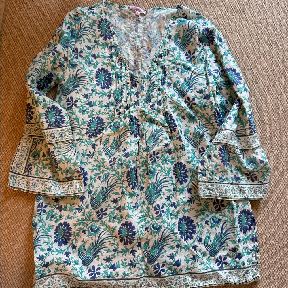 Calypso St. Barth Blue and Green Floral Tunic